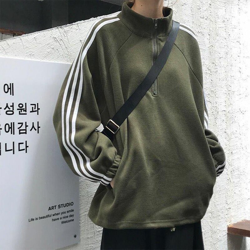 autumn women's loose stand-up collar zipper pullover long-sleeved sweater top