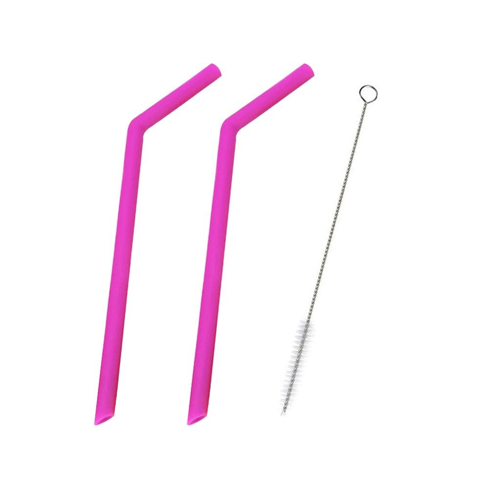 2Pcs/set Reusable Silicone Straws Food Grade Silicone Straws Drinking With Cleaning Brush Party Straws BPA Free