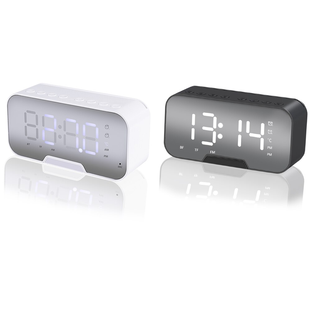 LED Mirror Alarm Clock Sound-Activated Clock Multifunction Rechargeable Bedside Music Clock Dual Alarms with Snooze Function
