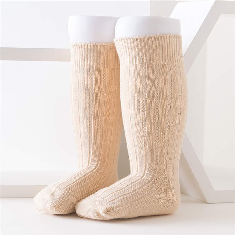 Balleenshiny Baby Katoenen Sokken Jongens Meisjes Elegantie Baby Sokken Lange Buis Kids Kinderen Spaanse Stijl Kniekousen Meisje Knie Hoge: khaki / 8cm for 0-6m