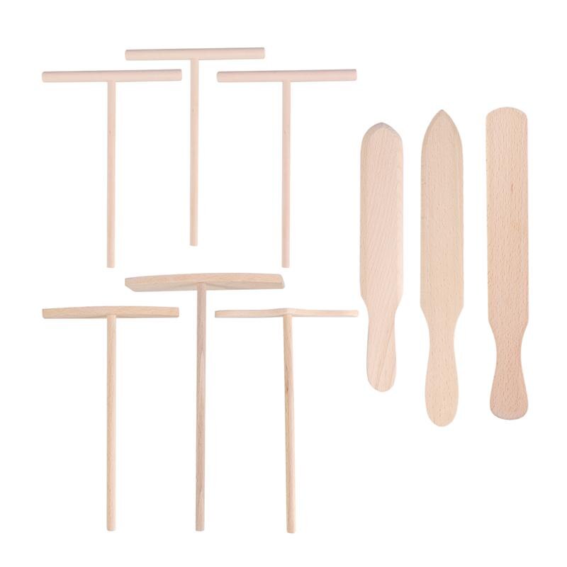 Juego de utensilios para cocinar tortitas, espátula de crepé de madera antiadherente, herramientas de extensión, 9 unidades
