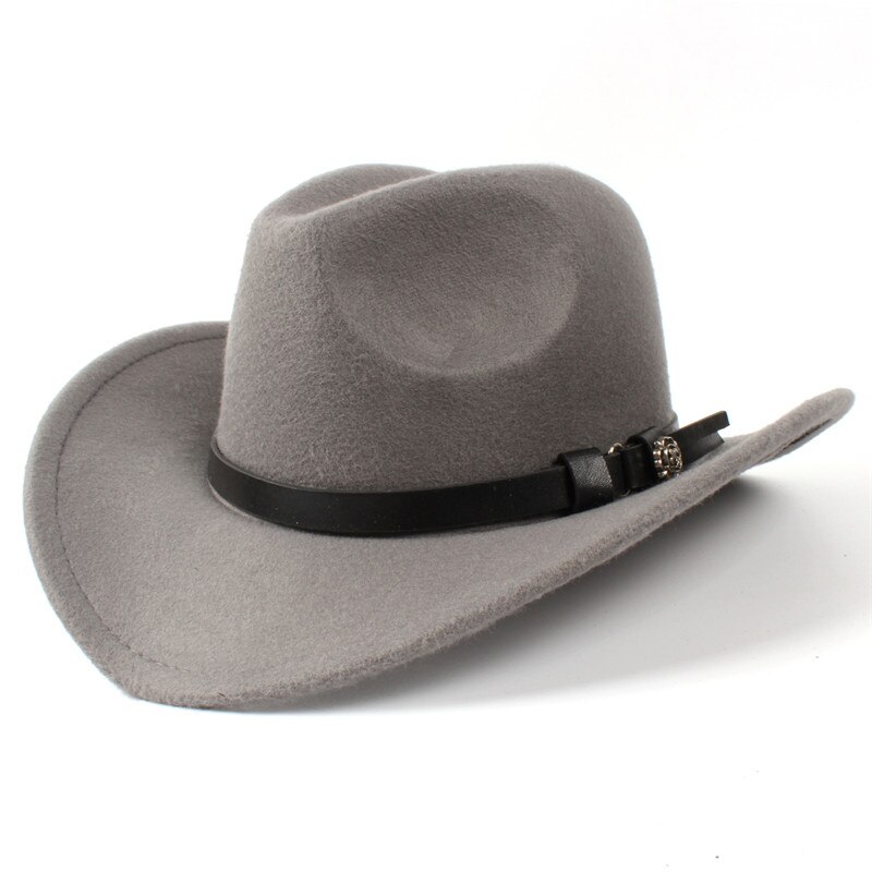 Naiset miehet villahuopa länsimainen cowboy hattu roll-up leveä lieri jazz cowgirl sombrero caps sie 56-58 r18: Harmaa