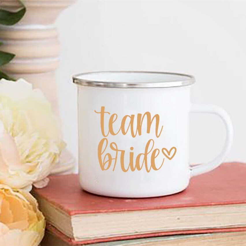 Team Bride Team Groom Printed Enamel Mug Bachelorette Party Coffee Mugs Wine Handle Cups Wedding Maid of Honor Best Man