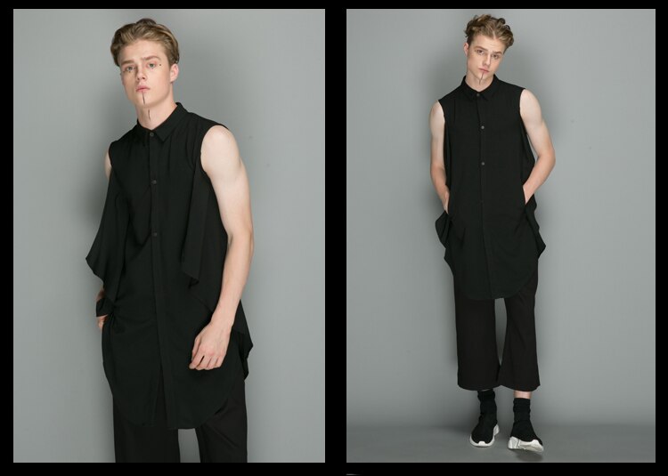 S-6XL men's clothing Hair Stylist GD Original Medium and long Sleeveless Shirt Coat plus size costumes