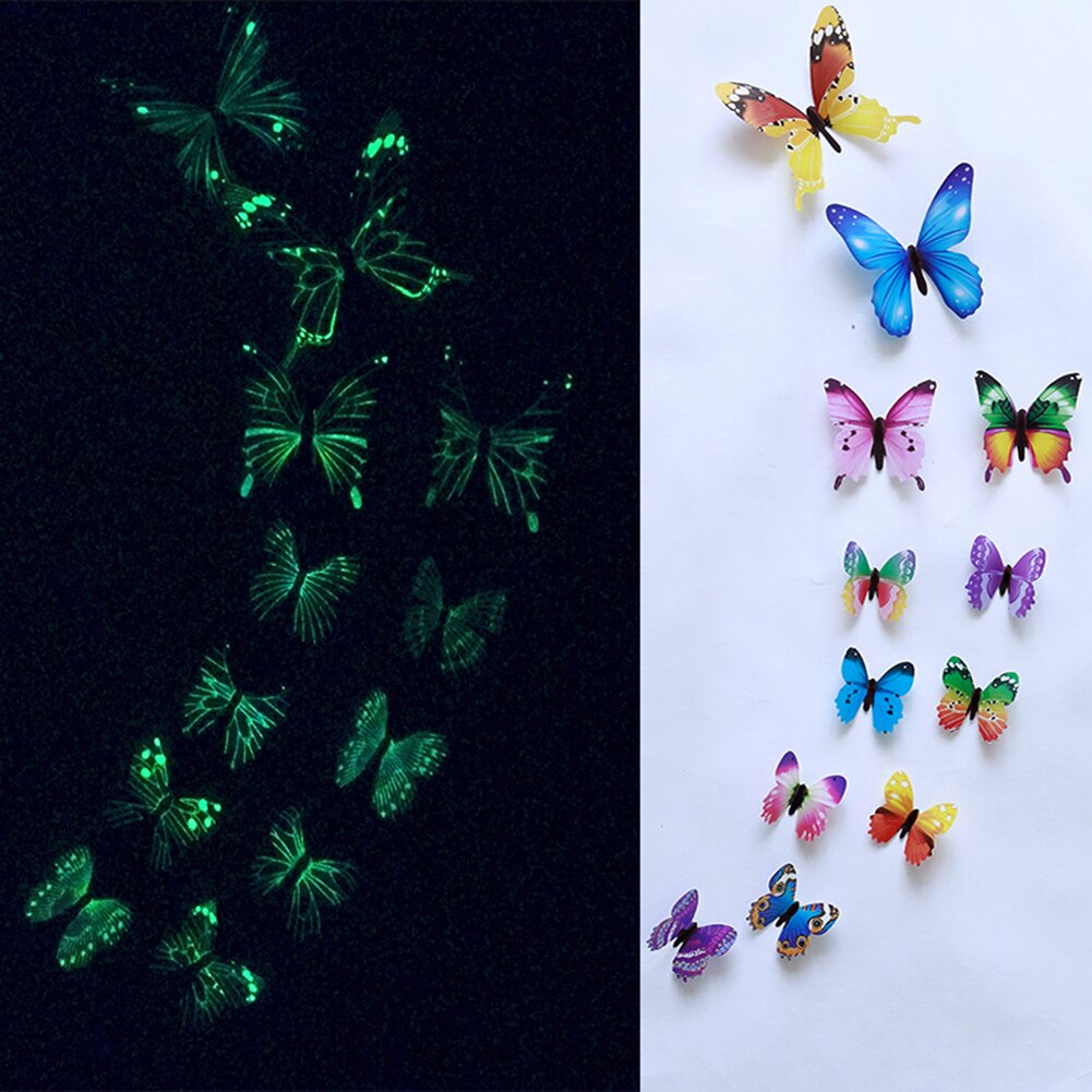12 Stks/set Lichtgevende Vlinder Muursticker Woonkamer Vlinders Voor Wedding Party Decoratie Thuis 3D Koelkast Stickers Behang