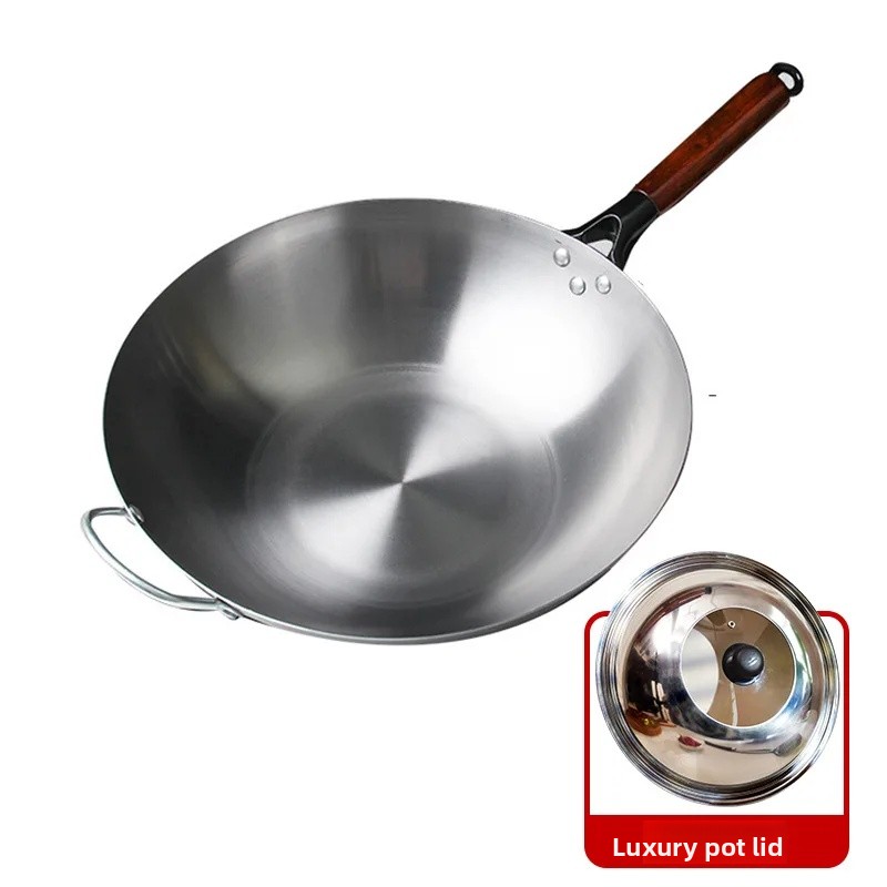Traditionele wok met platte bodem, ongecoat en ingebrand, geschikt voor thuisgebruik, elektrische keramische kookplaat, antiaanbaklaag.: Wit / < 15cm