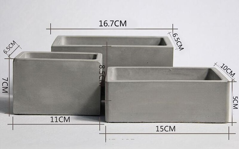 Molde rectangular grande de cemento para maceta de silicona, jarrón para el hogar, decoración de plantas suculentas, maceta de hormigón, moldes de jarrón de lápiz: 11x6.5x7cm