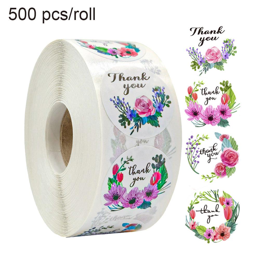 Tack klistermärken rulle rund blomma prined självhäftande klistermärke för kuvertdekoration 500 st/rulle