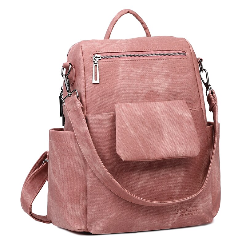 VICUNA POLO-Conjunto de mochila de cuero de para mujer, mochilas universitarias y para viajar, de gran capacidad, para el día