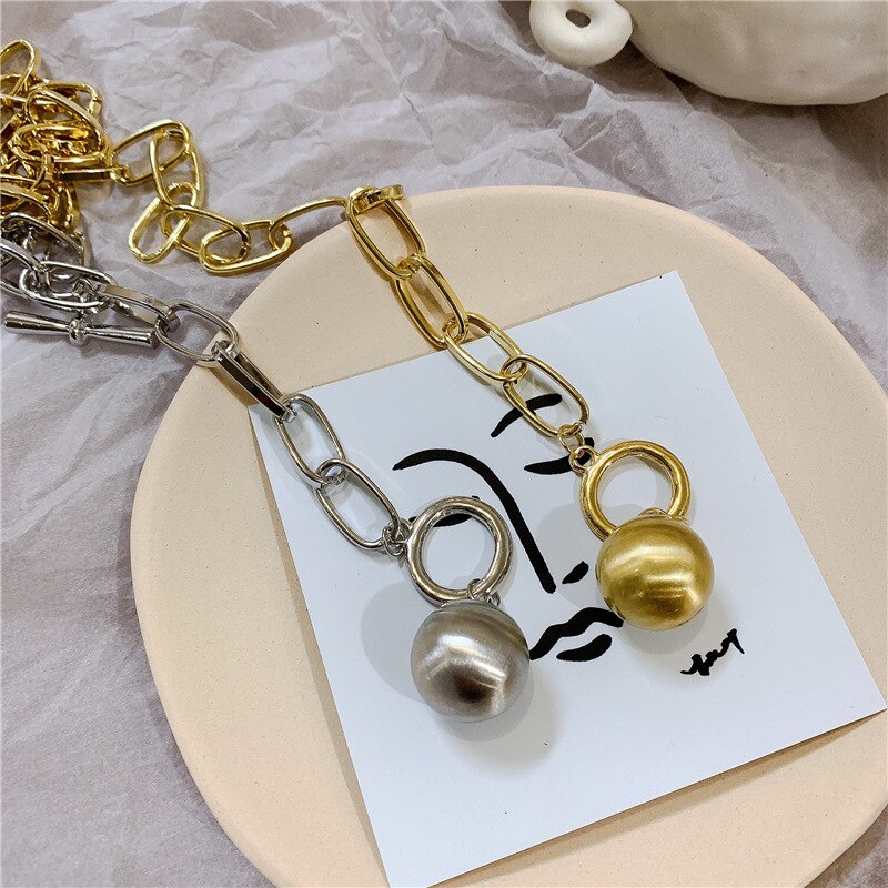 Chaîne brute boule ronde colliers or argent couleur à la Style chaînes givré cercle boule pendentif colliers pour femmes bijoux