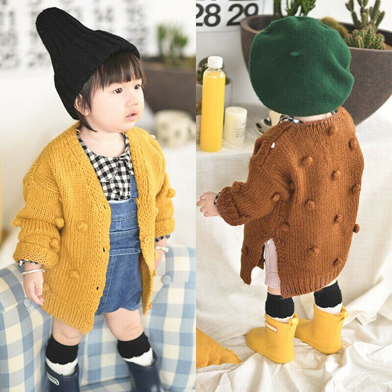 Peuter Winter Kleding Kids Baby Meisje Gebreide Trui Jas Lange Mouwen Effen Vest Jas Kleine Bal Decoratie Uitloper