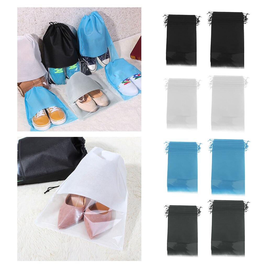 Bolsas para zapatos con cordón de tela no tejida para hombre y mujer, paquete de 12 unidades