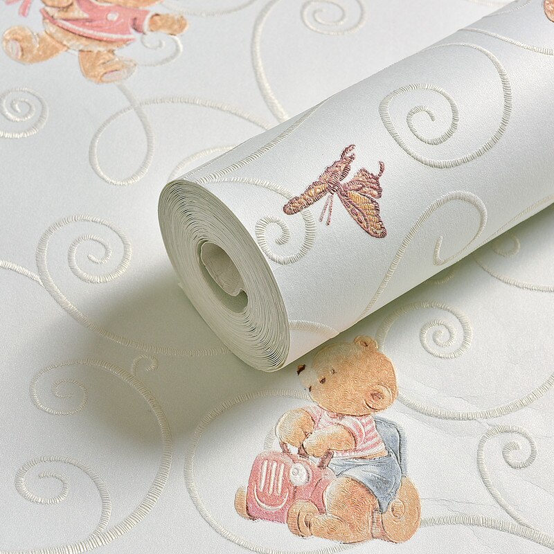 Cartoon Beer Muur Papier Voegen Dikke Kinderen Slaapkamer Meisje Jongen Kamer 3D Geweven Muur Papier