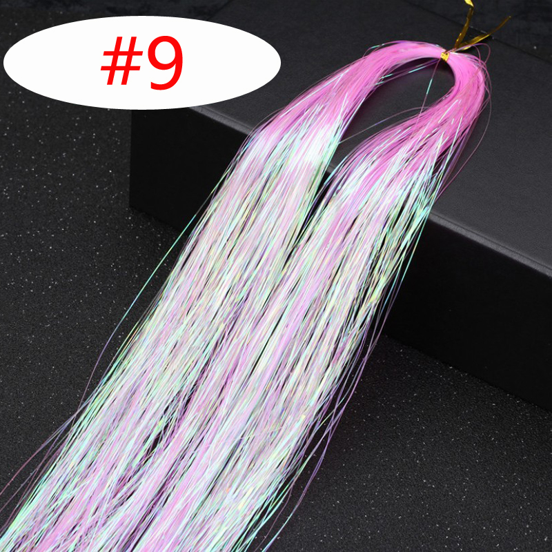 100cm 150 tråder/stk sparkle hair tinsel bling hårdekorasjon for syntetisk hårforlengelse glitter regnbue for jenter og fest: 9