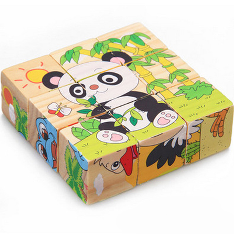 Holz Spielzeug Kinder Puzzle 3D 9 Stück Sechs Seitige Lernen Spielzeug Für Kinder Frühe Pädagogische Tier Obst Muster Kinder