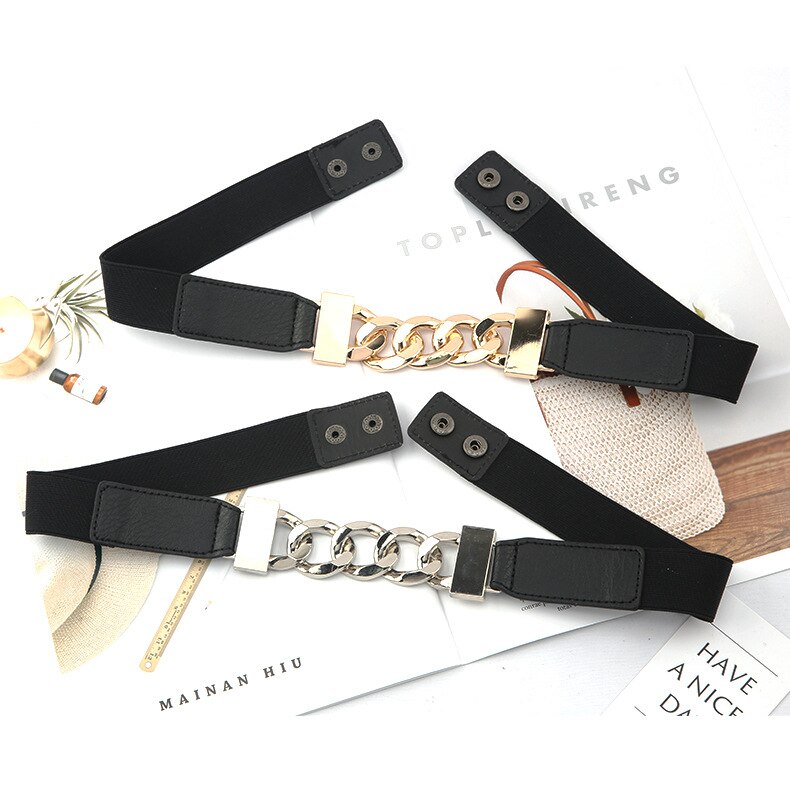 Luxury Gold Chain Belt Elastic Silver Metal Waist Belts for Women Stretch Ladies Coat Ketting Riem Waistband 2.3cm