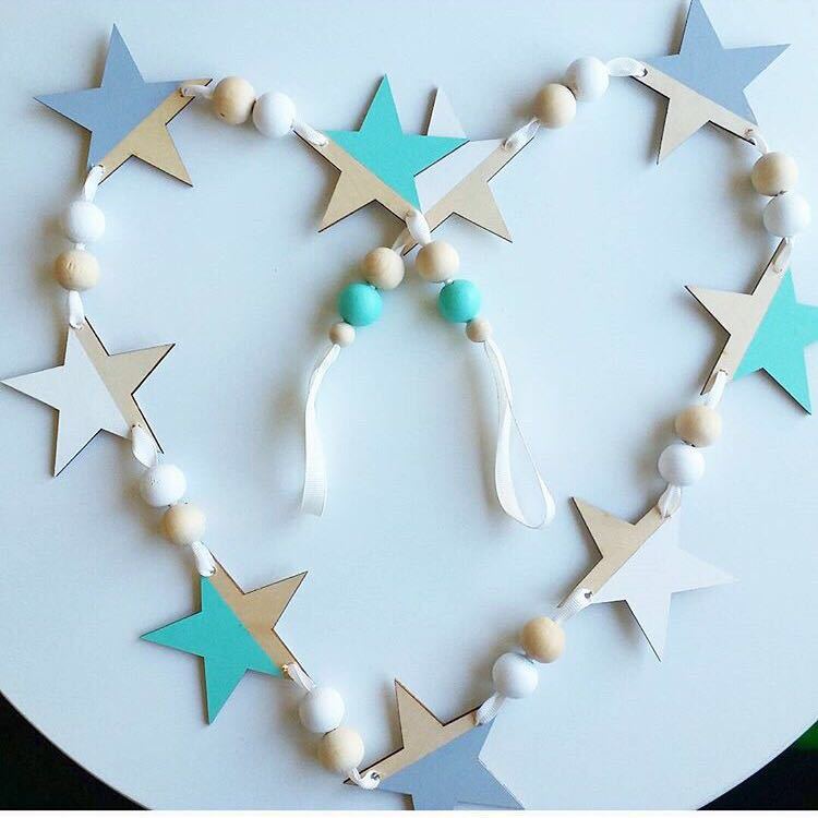 Ins Nodic Wooden Stars String Ornaments Newborn Baby In The Crib Infant Room Wall Decor Photography Props Baby Bedroom Decor