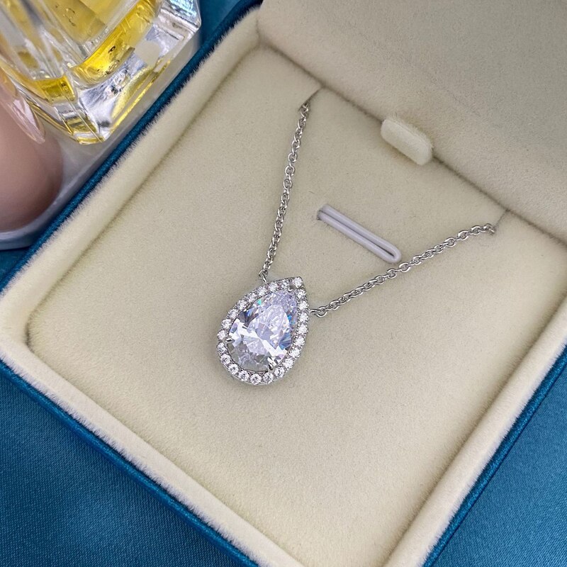 Oevas 100% 925 prata esterlina pêra corte criado moissanite pedra preciosa diamantes feminino pingente colar jóias finas presentes por atacado