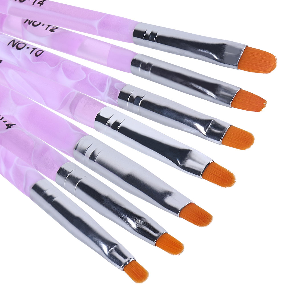 (Paarse Kleur) 7Pcs Nail Art Schilderij Tekening Borstel Fototherapie Gereedschap Professionele Manicure UV Gel Brush Pen Transparante