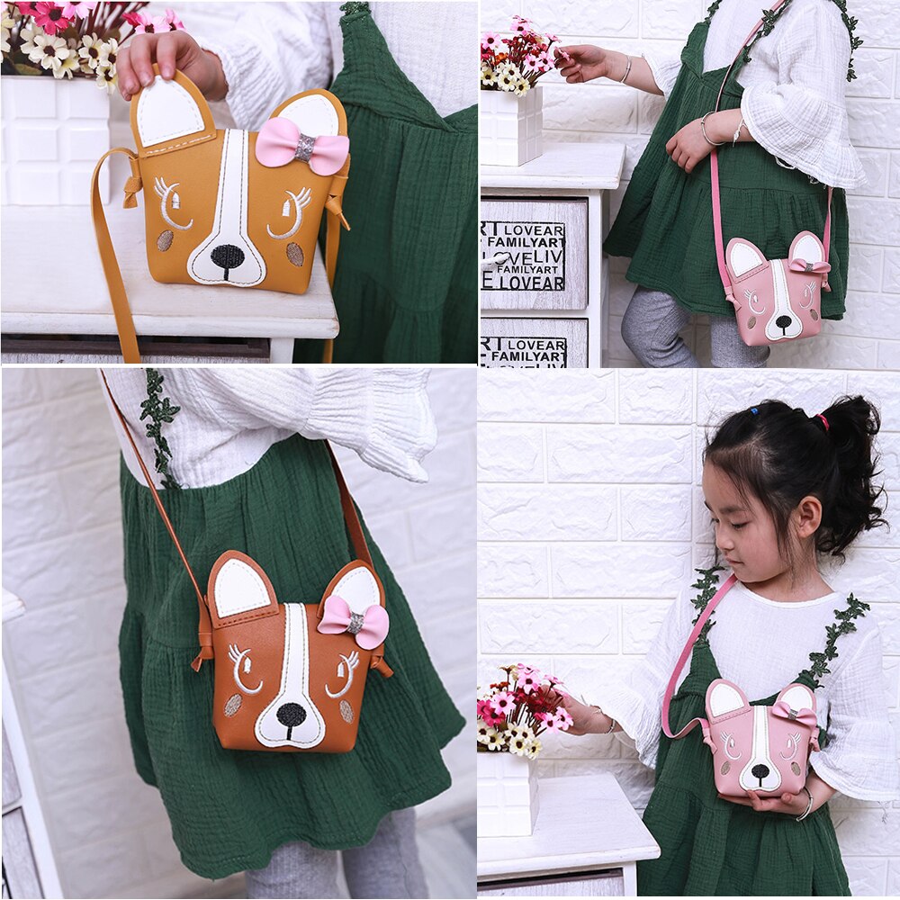 Children Bags Girls Cute Dog Mini Purse Bag Shoulder Bags Crossbody Bag Kids Baby PU Leather Wallet