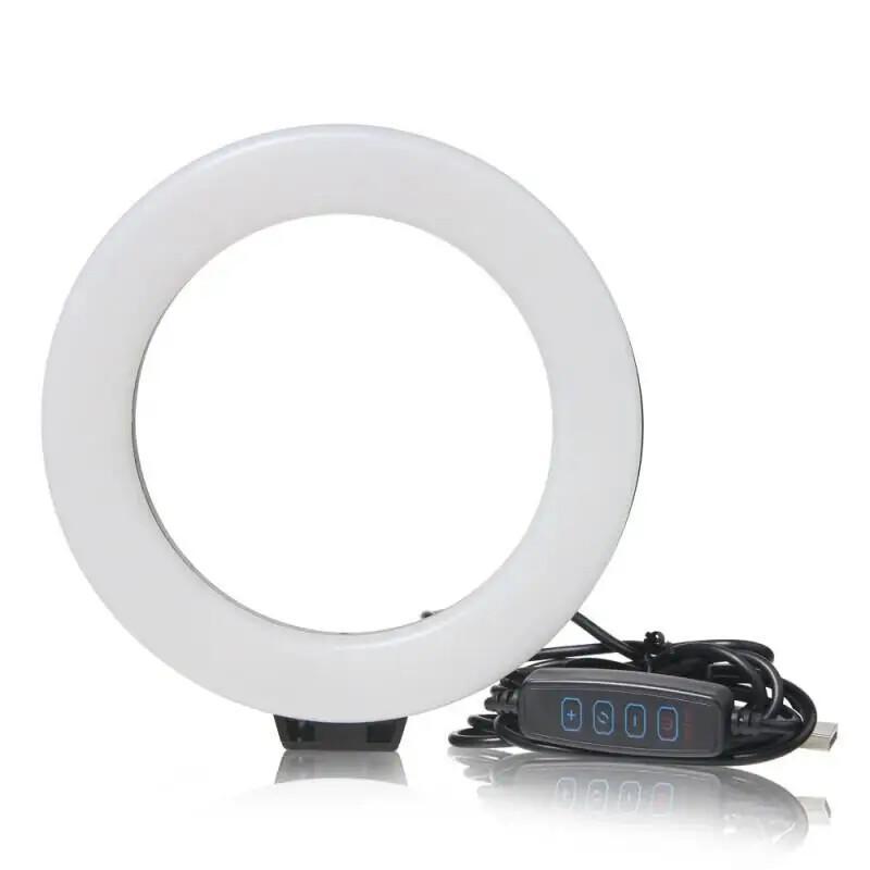 6- tums led-ringlampa för selfie med stativ, usb-kontakt, dimbar, fotograferingsbelysning med telefon, för video, youtuber, vlogg, set: Vit