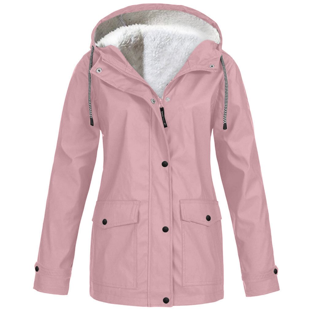 Vrouwen Pluche Jassen Winterjas Jas Vrouwen Outdoor Solid Jacket Plus Size Waterdichte Hooded Regenjas Windjack Lichtgewicht: Pink / XXXL