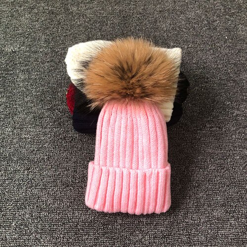 Gorro con pompones de piel para mujer, gorro de punto, gorros gruesos, de invierno