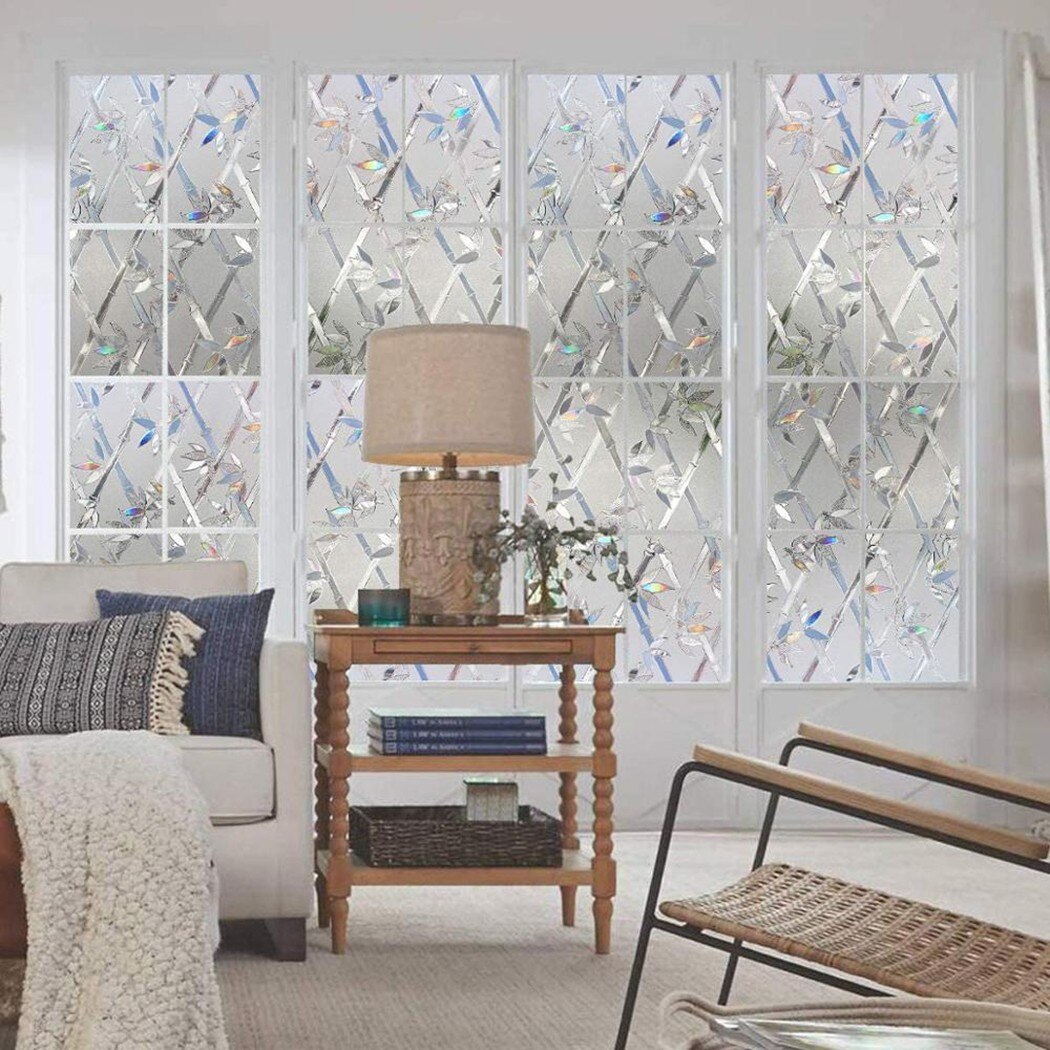 Window Film Sticker 3D Frosted Film Decorative Glass Door Window Anti-UV Glass Stickers Non-Adhesive Bamboo Pattern 45x100cm