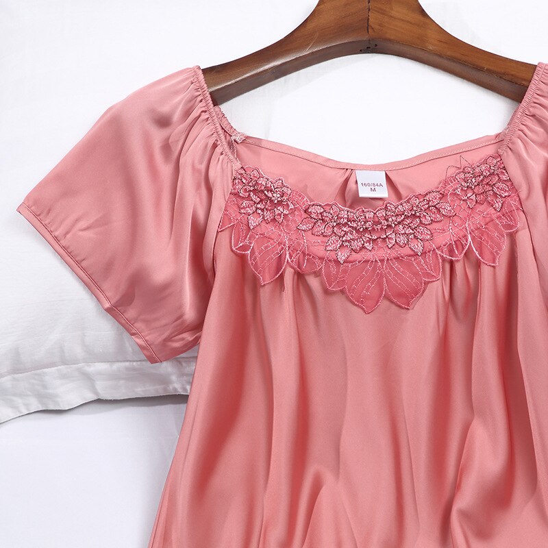 Zomer Korte Mouwen Vrouwen Zoete Nachtjapon Dunne Satijn Chiffon Losse Ongedwongen Nachtkleding