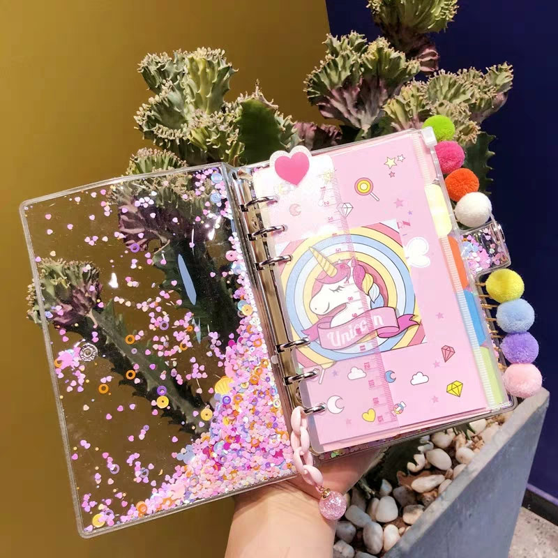 A5 roze drijfzand transparante losse bladen notitieboeken planner organizer map dagboek bullet journal 2 kleuren schrijfwaren school kantoor