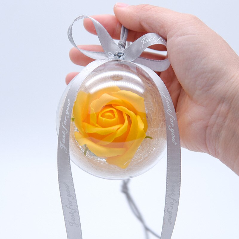 Evig blomst rose glas krystalkugle kunstig blomst bryllup simulation evigt liv roser bold med nøglering romantisk: Gul