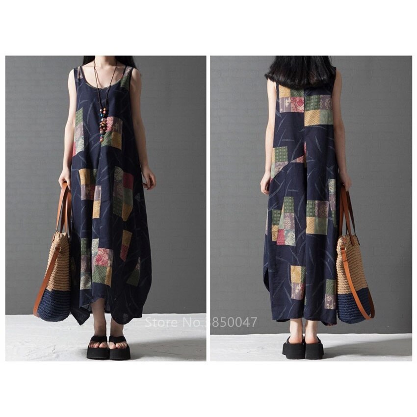 Zomer Mouwloze Jurk Vrouwen Chinese Traditionele Kleding Maxi Linnen Patchwork Tai Chi Losse Vintage Vestido Uniform Set