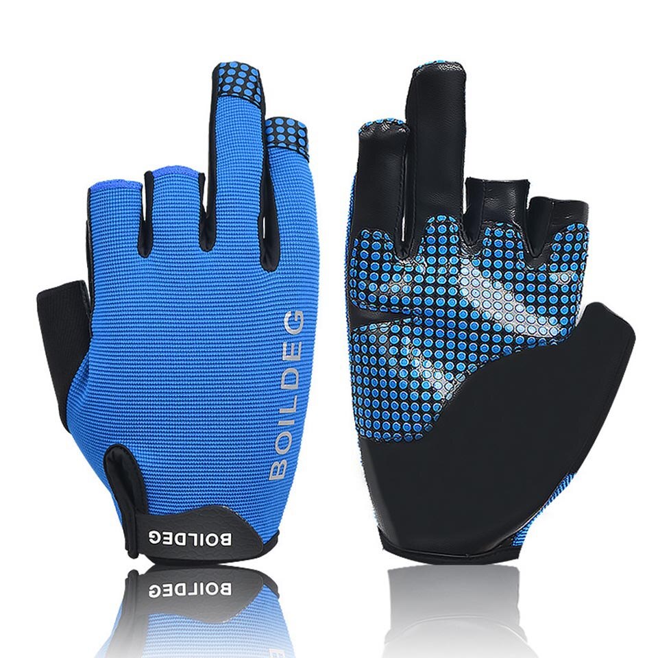 1 paio di guanti da canottaggio antiscivolo a 3 dita guanti da canottaggio per esterni riflettenti guanti da pesca resistenti all&#39;usura per barche a vela: Blu / M