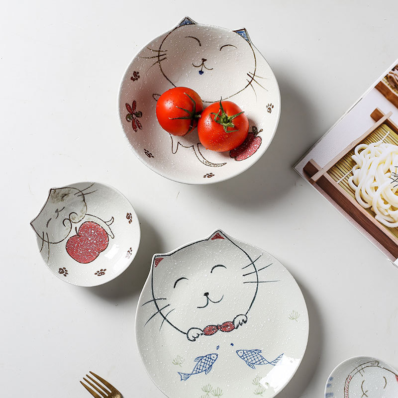 Søde tegneserie kat retter japansk stil skål madlavning serveringsfad originalitet keramik sushi soja dyppetallerken