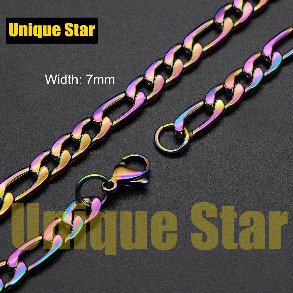 3pcs/lot Steel Rainbow Plated Basic Necklace Chain 100% Stainless Steel Foxtail Figaro Rope Hip Hop Necklaces Chains: HC002-7-Q / 46cm-18inch