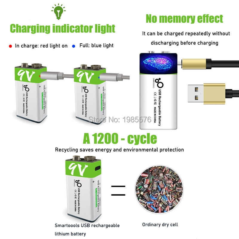 2-10PCS 9V 6F22 650mAh USB lithium Rechargeable battery 9 V li-ion batteries for Multimeter Microphone Toys Remote Control