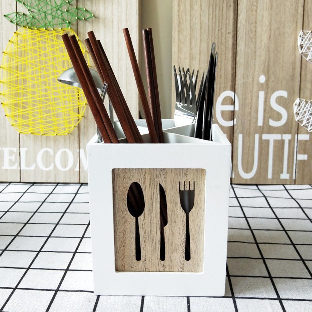 Multifunktionel træ opbevaringsboks bordservice opbevaringskurv køkken bestik arrangør holder til gaffel spisepinde rack