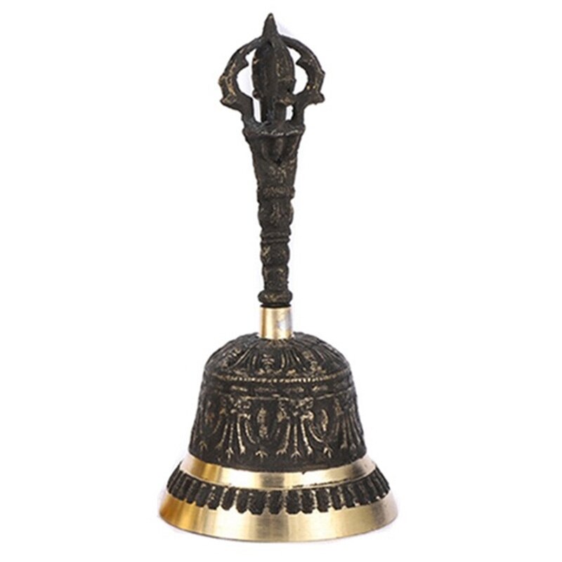 Handicrafts Large Carved Hand Bell Produces A Loud And Clear School Meditation Church Bronze Bell: Light Green