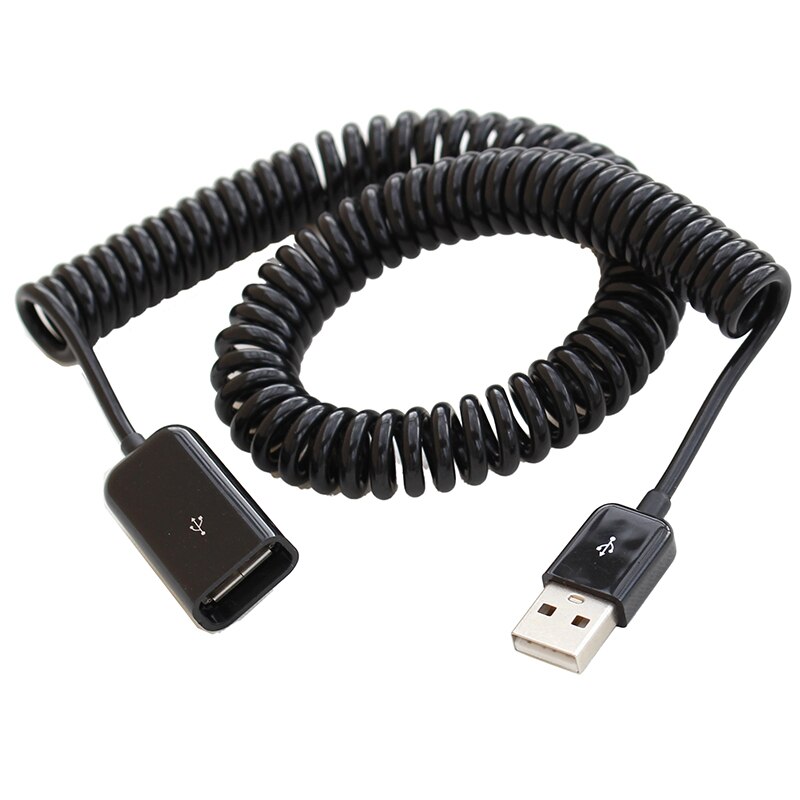 2 M elleboog Lente Coiled USB 2.0 Man-vrouw Data Sync Charger Verlengkabel