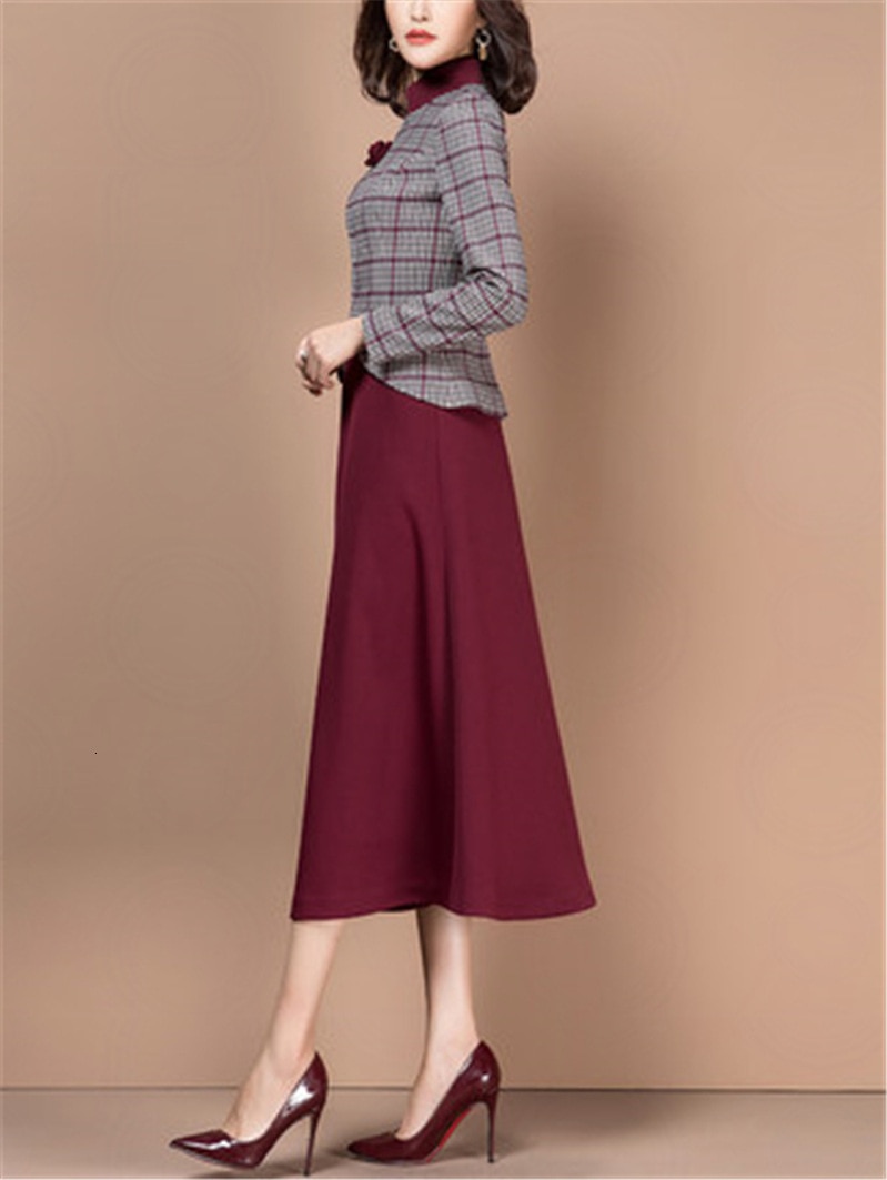 Trajes de vestir para mujer, de manga larga, Estilo Vintage a cuadros, chaqueta delgada, vestidos de talla grande, Formal, de negocios, para oficina, conjunto de 2 piezas de ropa