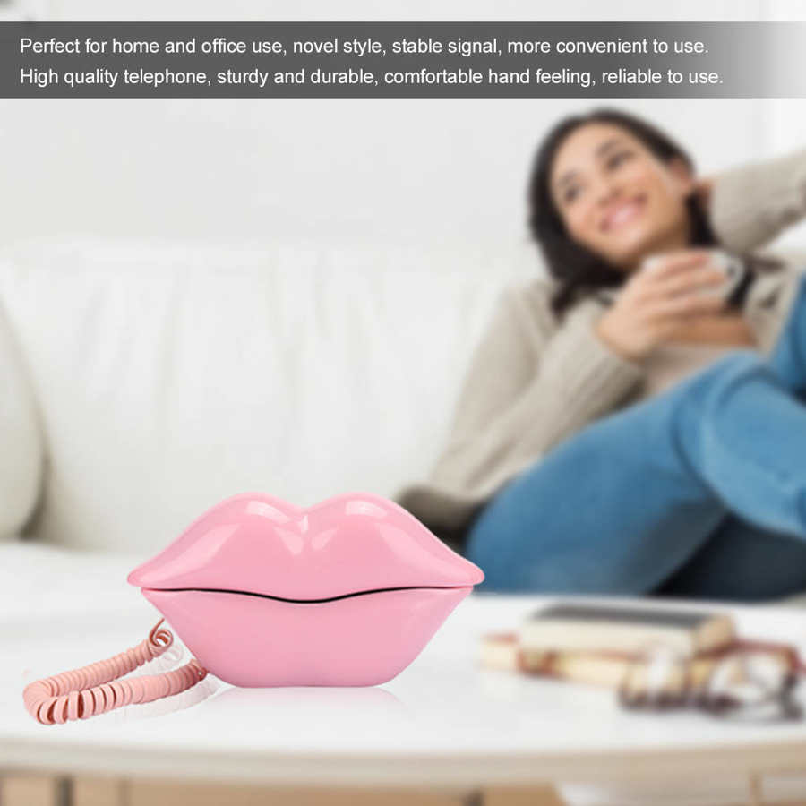 Lips Telephone Novelty Landline Phone Red Mouth Lip Shaped Phone Desk Corded Phone for Home Hotel Office Decoration