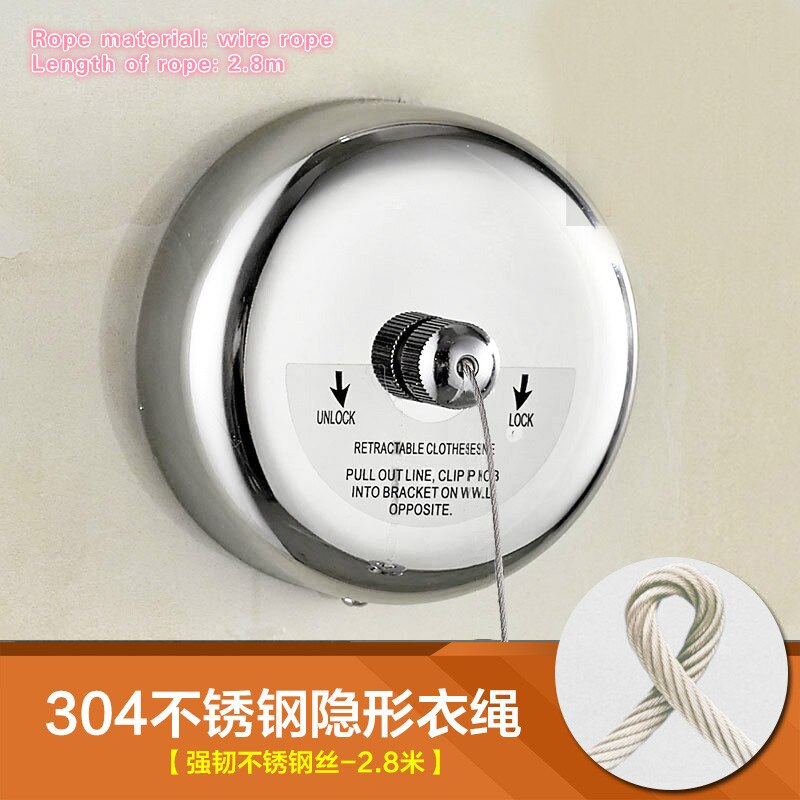 Antiskid Clothesline Simple Clothesline 304 Stainless Steel Retractable Wire Clothesline: color-3