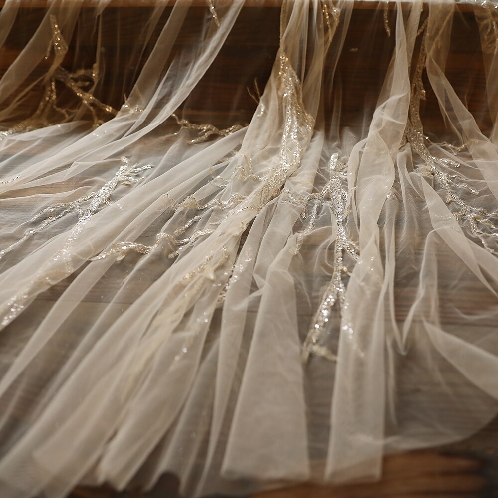 Champagne 3 meters wide 4 meters long high-end yarn champagne and rice white lightning flash branches metal dazzling bride veil
