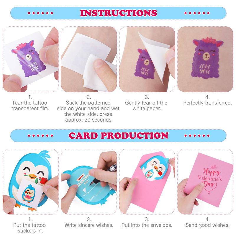 Valentines Cards Set 32 Valentines Cards & 32 Temporary Tattoos & 32 Envelopes Lovely Valentine's Day Cards for Kids