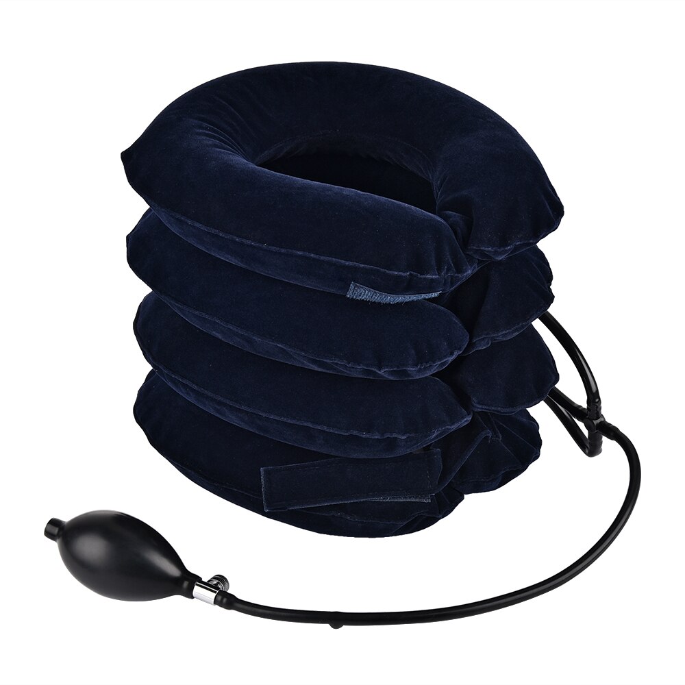 Inflatable Air Neck Traction Device Soft Neck Cervical Collar Pillow Pain Relief Tractor Neck Posture Corrector Stretching Brace: 4 Layers Blue
