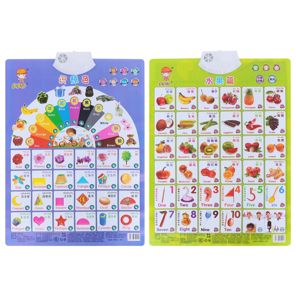 2pcs Toddler Early Educational Audio Learning Chart Between English and Chinese