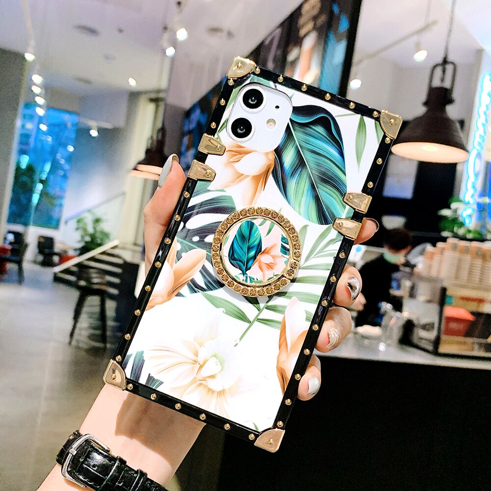 Coque Für Xiaomi Mi9 Redmi7 Note7 Fällen Sexy Rote Lippen Bling Strass Ring Stehen Platz Fall Für Redmi7 Note7 Mi9 abdeckung: For Redmi 7 / Leaves With Stand