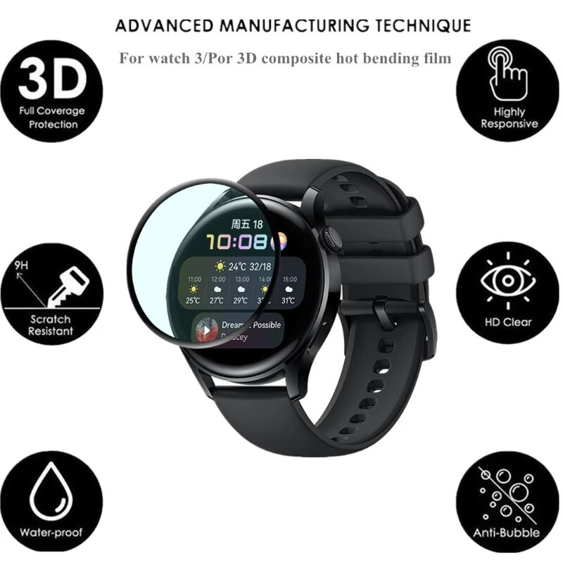 Protector de pantalla curvada 3D para Huawei Watch 3 / 3 Pro, funda de cristal protectora suave para Huawei Smart Watch 3 3pro, 2 unidades