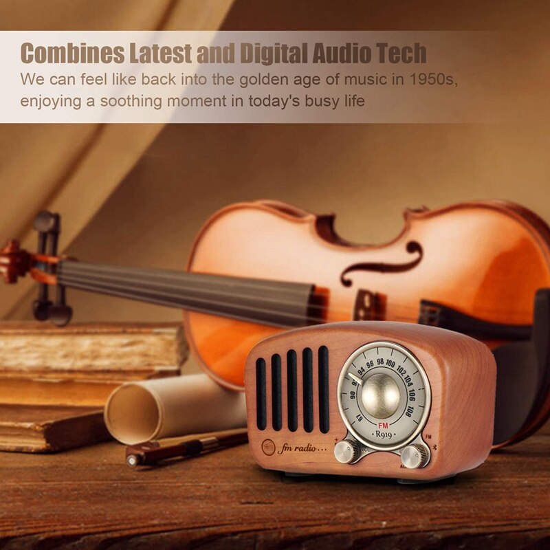 Vintage radio retro bluetooth högtalare - trä fm radio klassisk stil, stark basförstärkning, hög volym, stöder aux tf bil