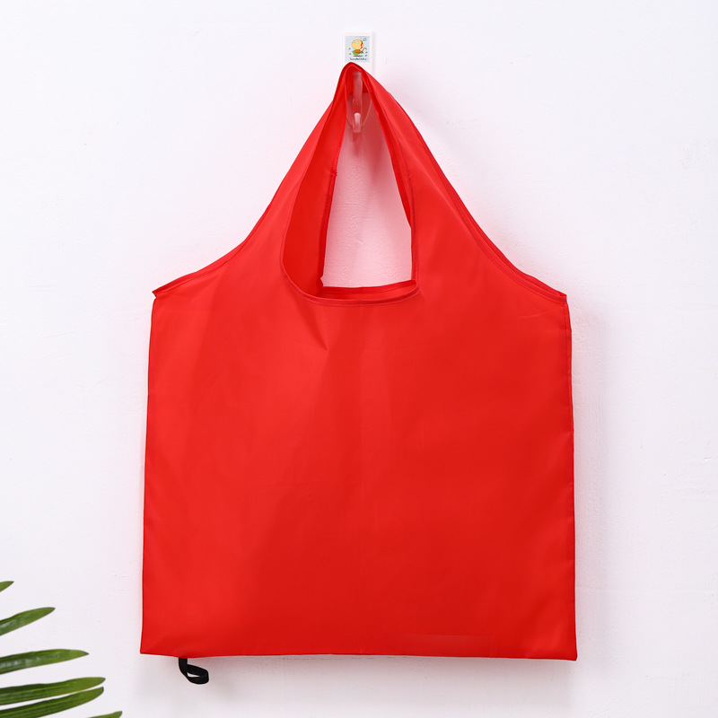 Bolsa de compras plegable ecológica grande, bolso de hombro portátil reutilizable para viajes, comestibles, bolsa de comestibles simple de color sólido: Rojo